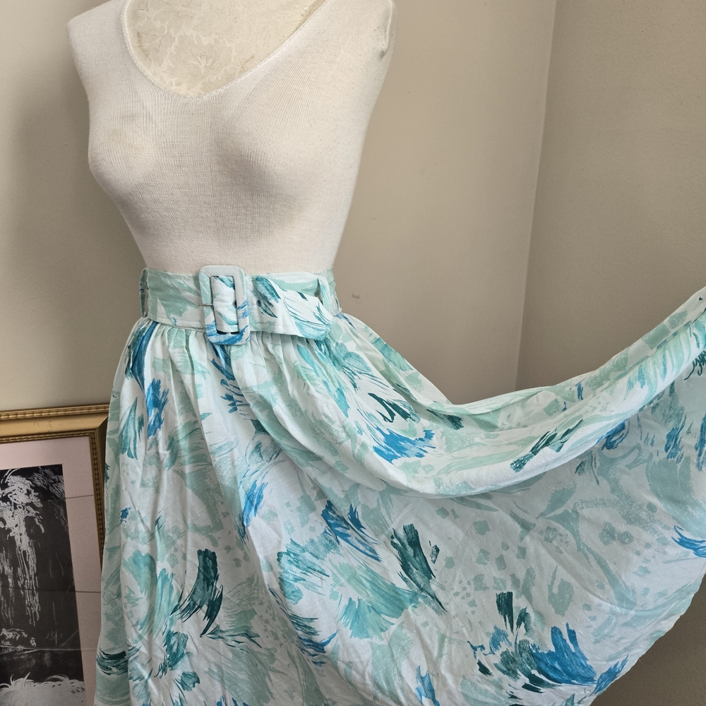 True Vintage Teal and White A-Line Skirt